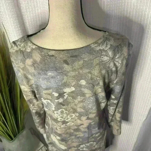 Peruvian Connection Women’s M Beige Floral Long Sleeve High Low Tunic Top - Picture 8 of 12